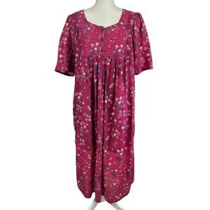Only Necessities Dress Sz 14/16 M Red Floral Cotton w/ Pockets Loungewear Maxi